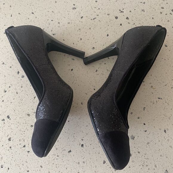 Monet Women’s Black Shimmery Glamorous Heels Pumps Size 6 - Picture 3 of 12